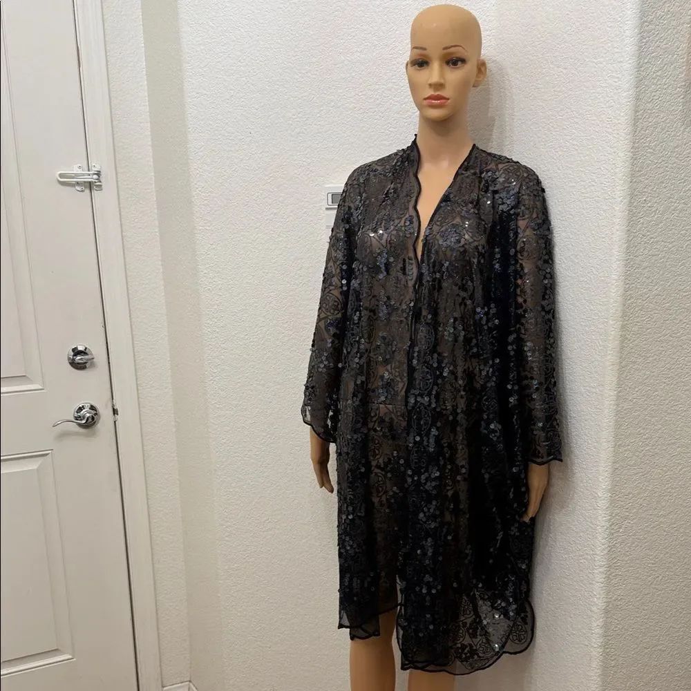 Dream Keeper Collection Sparkle World One Size Sequin Elegant Black Scarf Robe